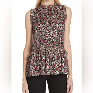 Kate Spade Floral Ruffle Sleeveless Blouse Top Size S
